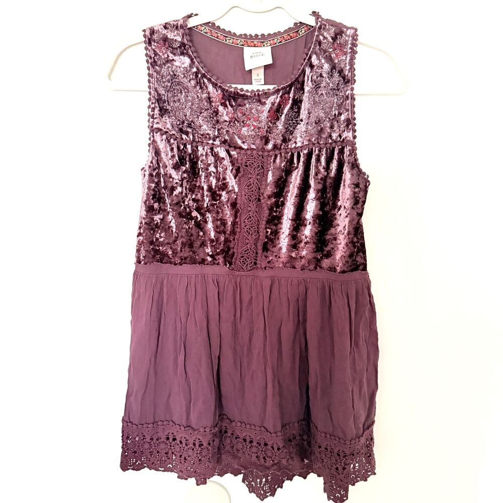 Knox Rose Velvet Lace Sleeveless Flowy Babydoll Y2K Style Boho Top Sz S